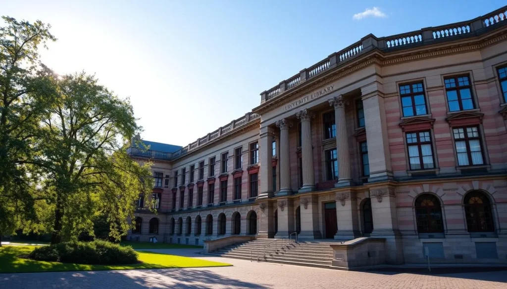 Generate an image of Lund University Library's exterior, highlighting its beautiful architecture.