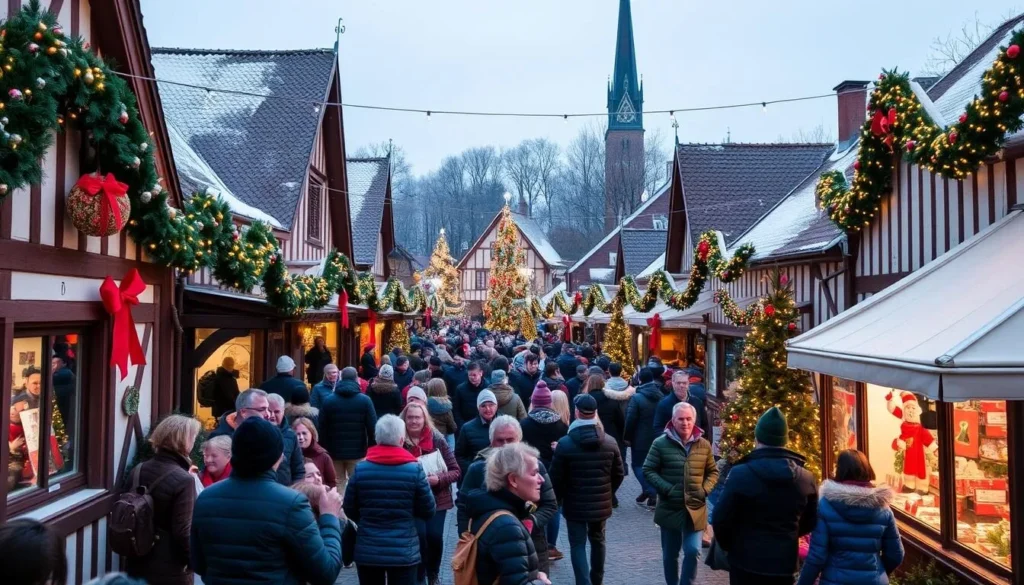 Generate an image of Maihaugen Open-Air Museum during a festive season.