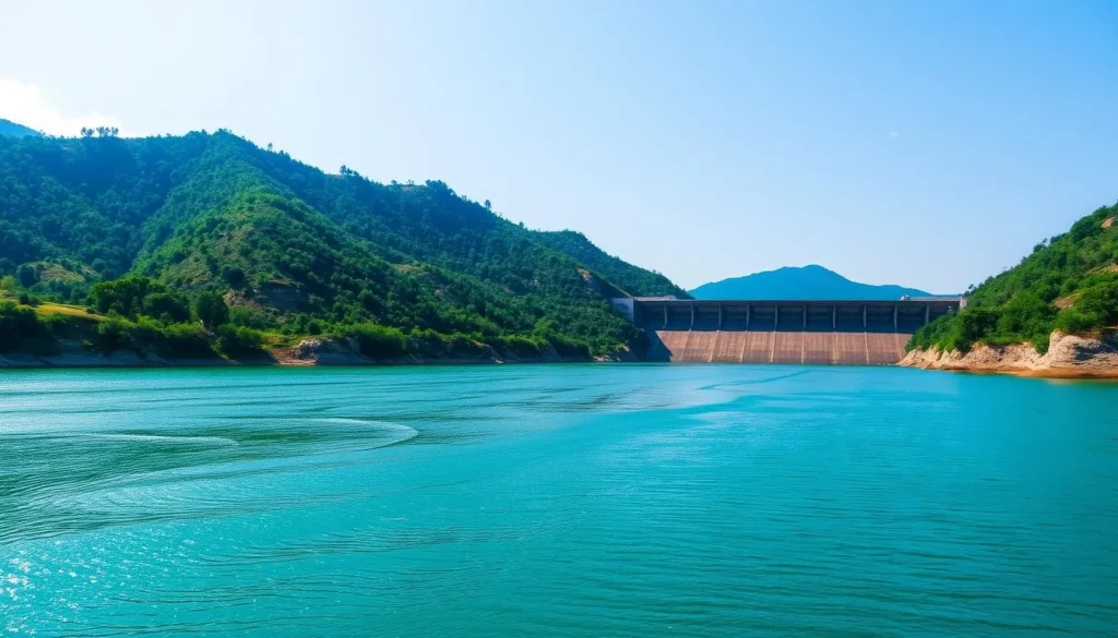 Generate an image of Maithon Dam with its reservoir and surrounding landscape.