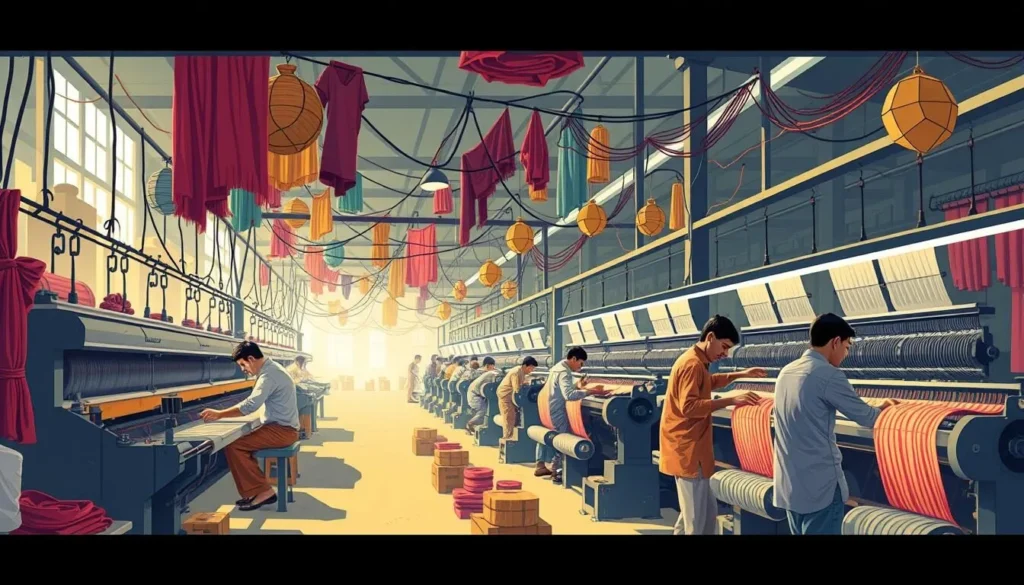 Generate an image of Malegaon's power loom industries and textile workshops in action.