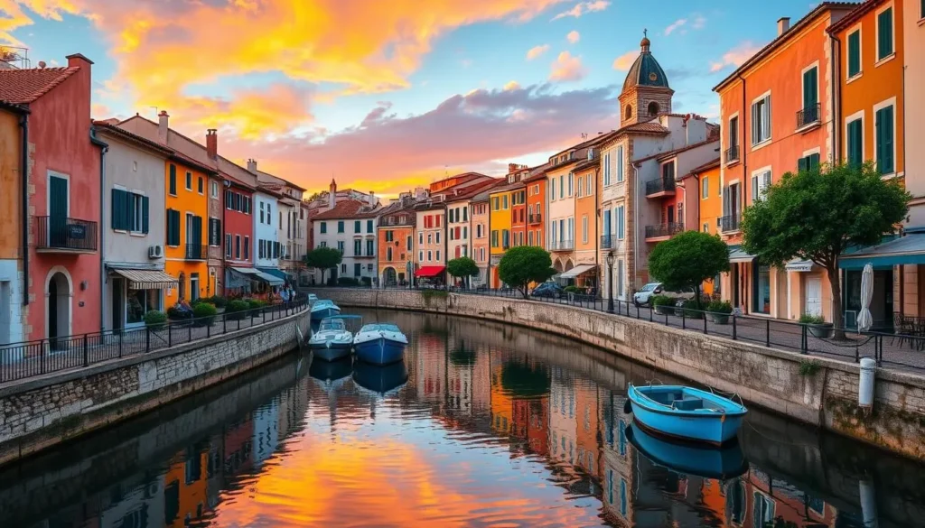 Generate an image of Martigues with its canals and historic buildings.