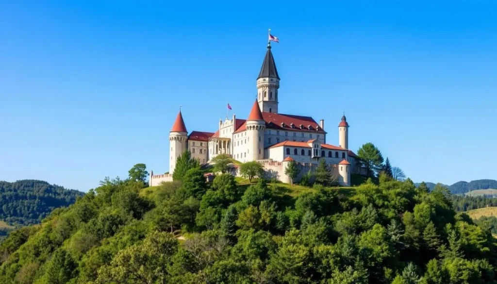 Generate an image of Mikulov Castle, showcasing its prominent position on a hill.