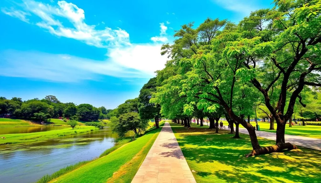 Generate an image of Nehru Park with the Damodar River in the background.