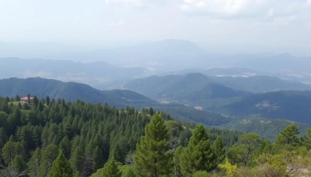 Generate an image of Netarhat, showcasing its pine forests and panoramic views.