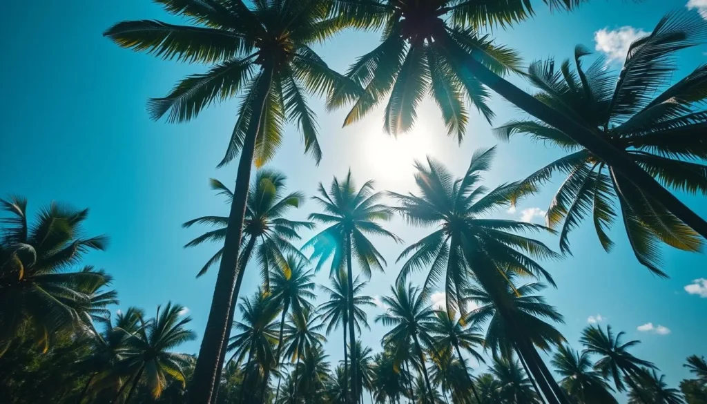 Generate an image of Palmentuin in Paramaribo, Suriname, showcasing its tall palm trees and serene atmosphere.