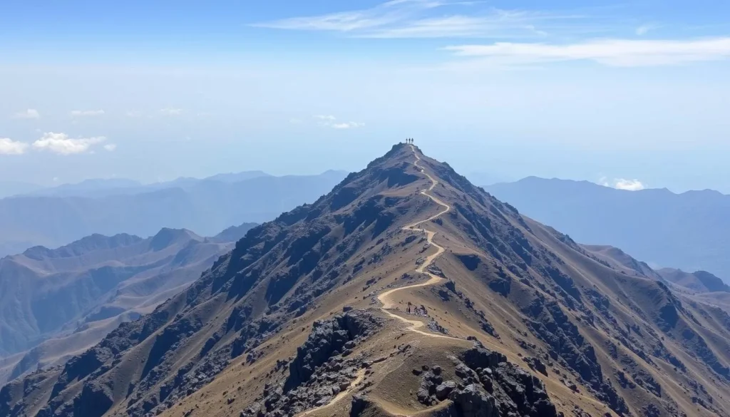 Generate an image of Parasnath Hills, showcasing its highest peak and trekking trails.