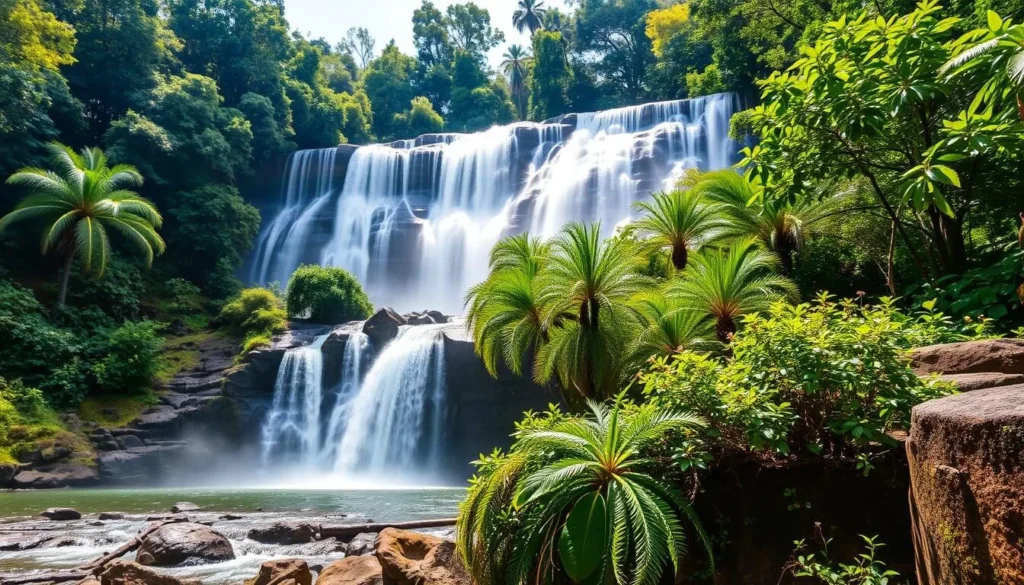 Generate an image of Parque La Llovizna with La Llovizna Falls in the background.