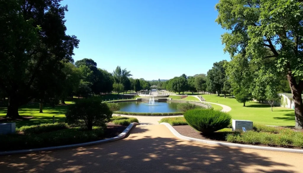 Generate an image of Parque de las Promesas, a serene park in Tacuarembo, Uruguay, with beautiful green spaces.