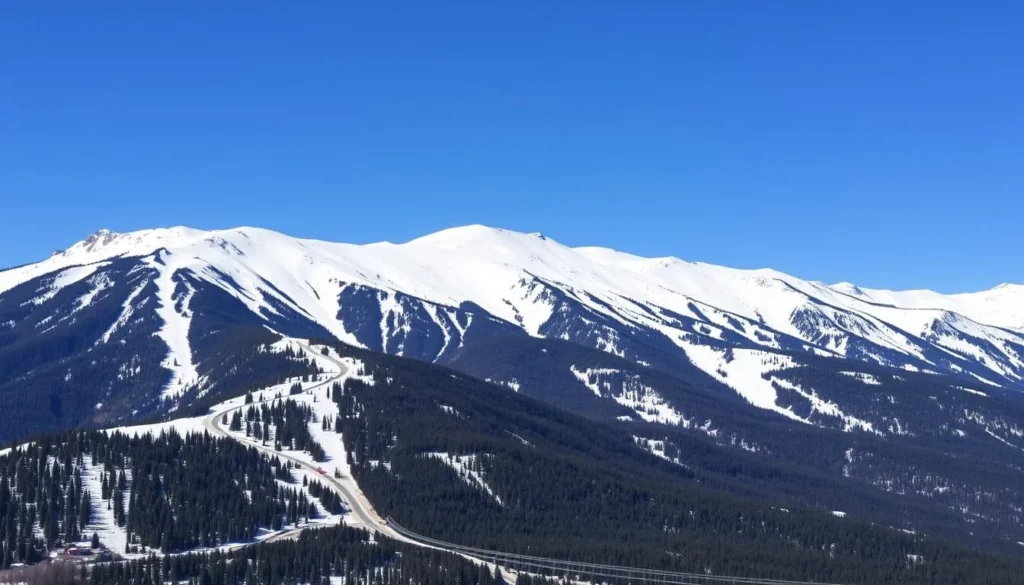 Generate an image of Peak8 in Breckenridge, Colorado, showcasing its diverse terrain and snow-capped peaks.