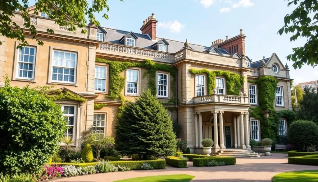 Generate an image of Pitzhanger Manor and Gallery's facade, showcasing its beautiful architecture and surrounding gardens.