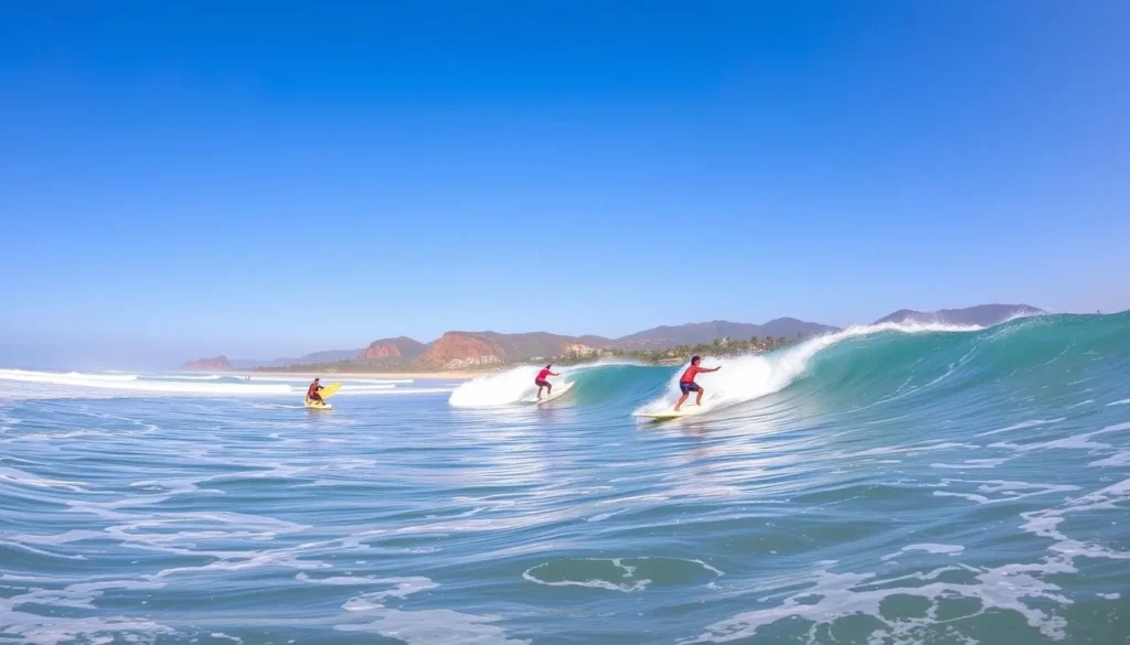 Generate an image of Playa Brava with surfers riding the waves.