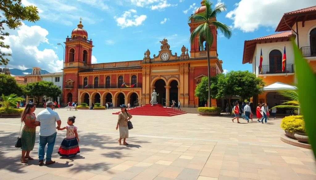 Generate an image of Plaza Bolívar in La Guaira, Venezuela, showcasing its historic architecture and vibrant cultural scene.