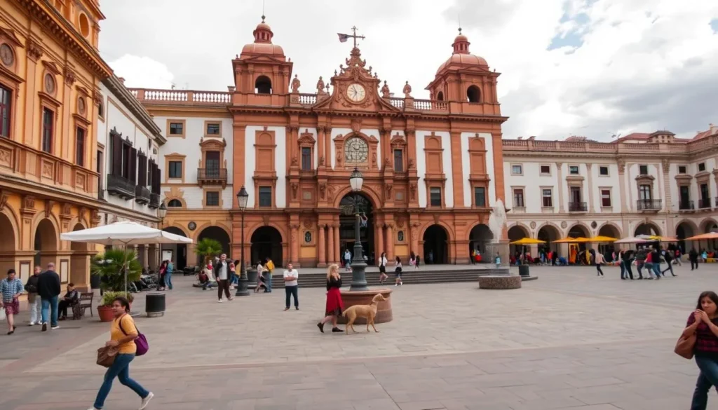 Generate an image of Plaza de Armas in Arequipa, Peru, showcasing its vibrant atmosphere and surrounding architecture.