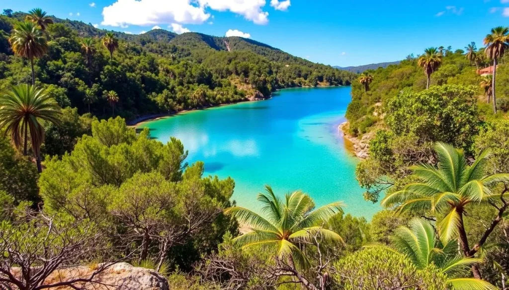 Generate an image of Pozo Azul, showing its clear waters and the surrounding scenery.