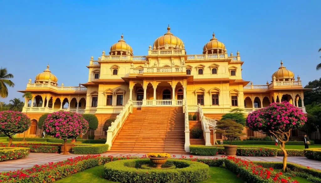 Generate an image of Rajindera Kothi, showcasing its grand facade and beautifully maintained gardens.
