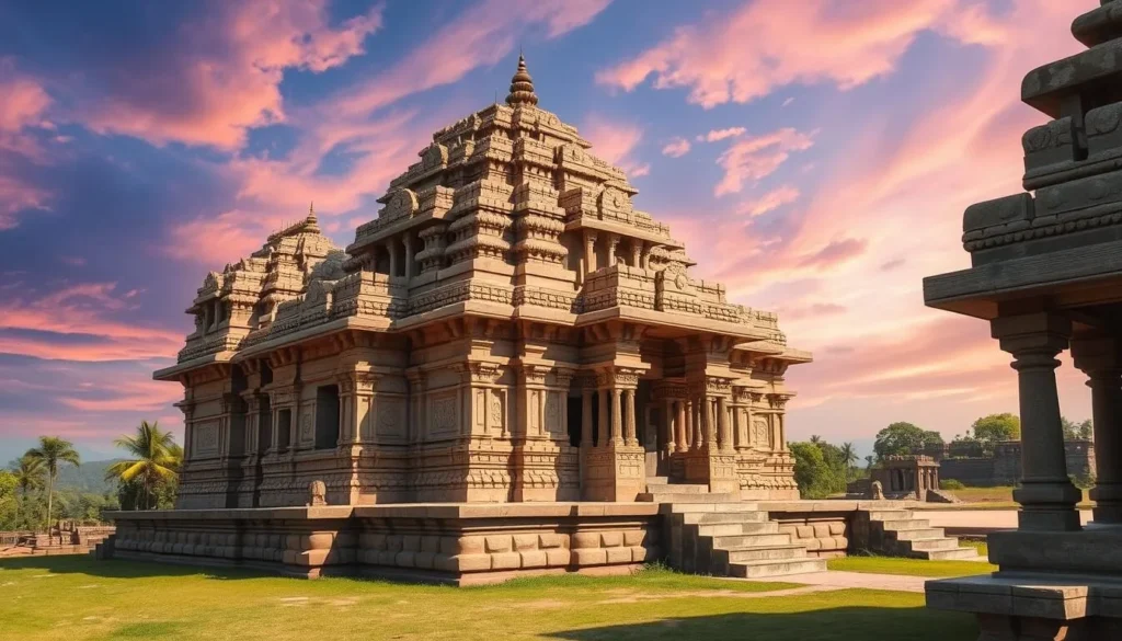 Generate an image of Ramappa Temple, a UNESCO World Heritage Site, showcasing its intricate carvings and "floating bricks." Generate an image of Ramappa Temple, a UNESCO World Heritage Site, showcasing its intricate carvings and "floating bricks."
