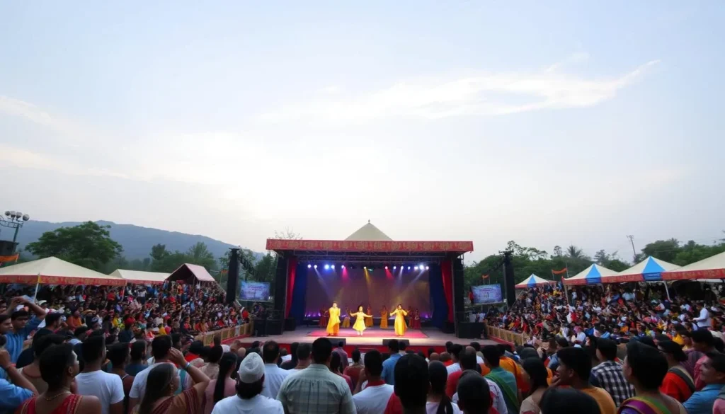 Generate an image of Rang Upavan Open Air Amphitheater during a cultural performance.