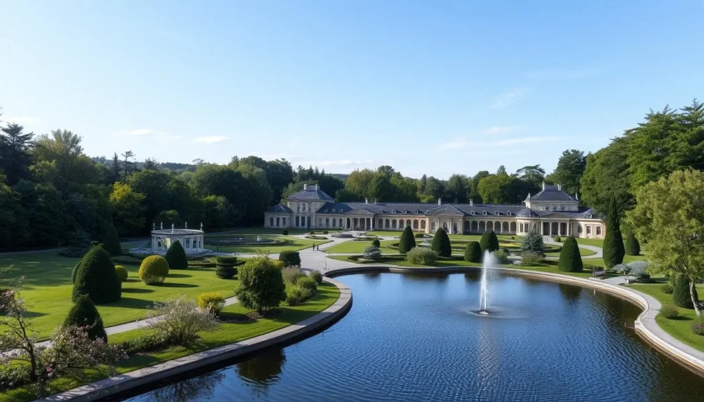 Generate an image of Ronneby Brunnspark in Blekinge, Sweden, showcasing its beautiful parklands and historical spa buildings.