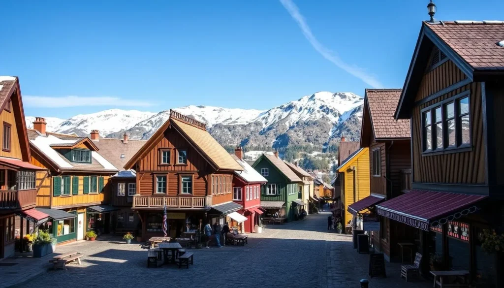 Generate an image of Røros' historic town center