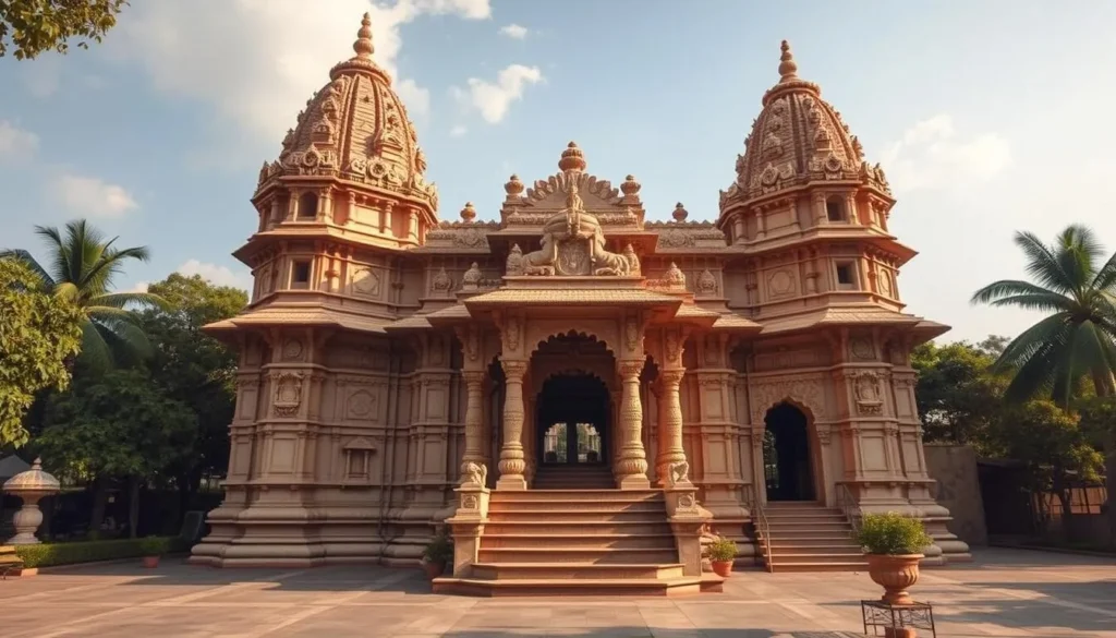 Generate an image of Siddheshwar Temple in Solapur, showcasing its architectural beauty and serene surroundings.