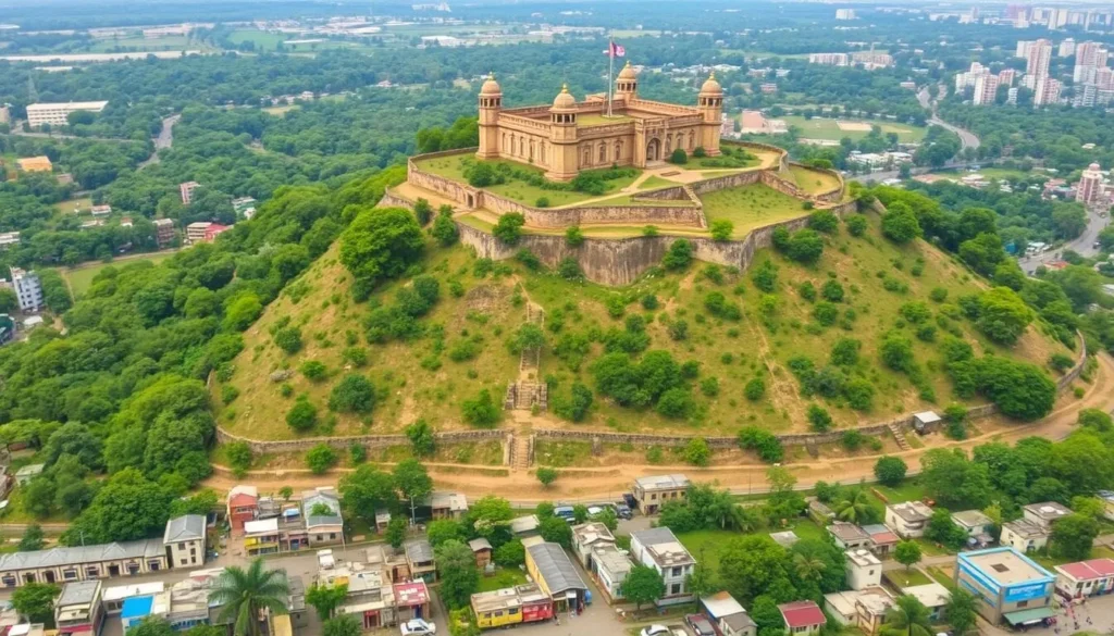Generate an image of Sitabuldi Fort, showcasing its strategic location atop a hillock in central Nagpur.