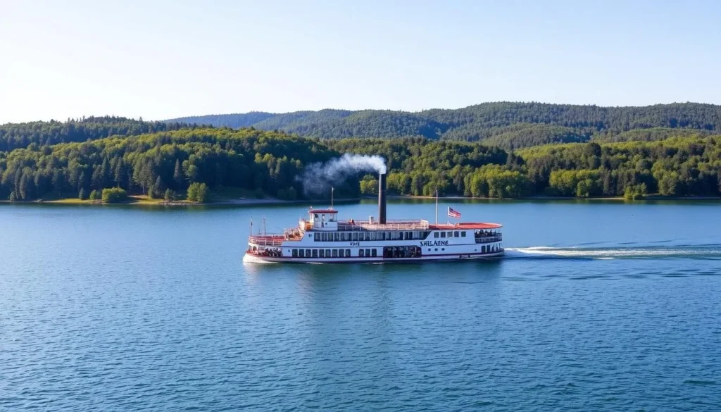 Generate an image of Skibladner paddle steamer sailing on Lake Mjosa
