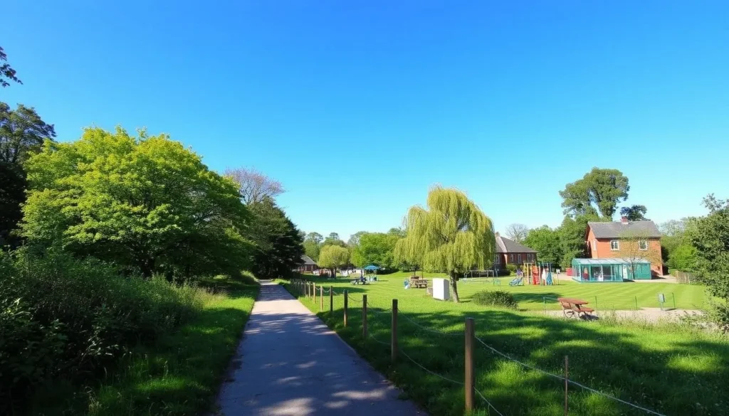 Generate an image of South Norwood Country Park with a nature trail and recreational facilities.