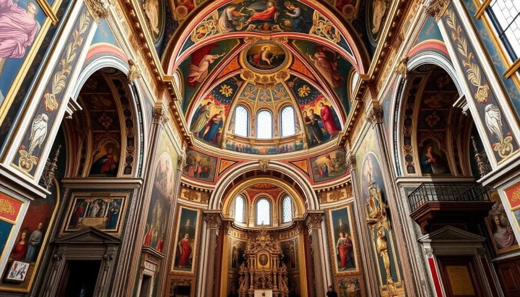 Generate an image of St. Aloysius Chapel's intricate frescoes and ornate architecture.
