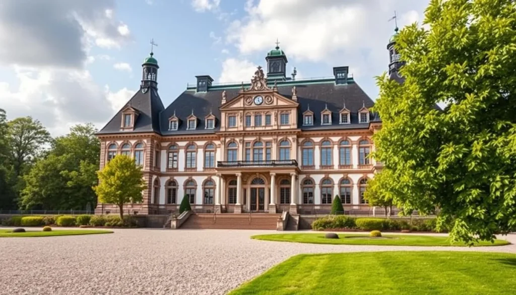 Generate an image of Strömsholm Palace, highlighting its impressive Baroque facade from 1681.