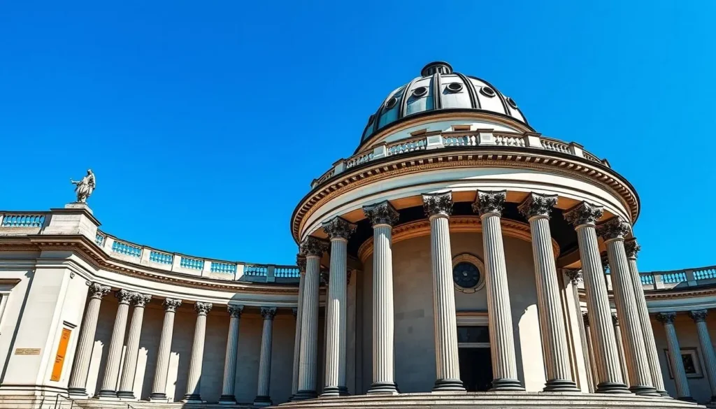 Generate an image of Tate Britain's classical portico and rotunda entrance.