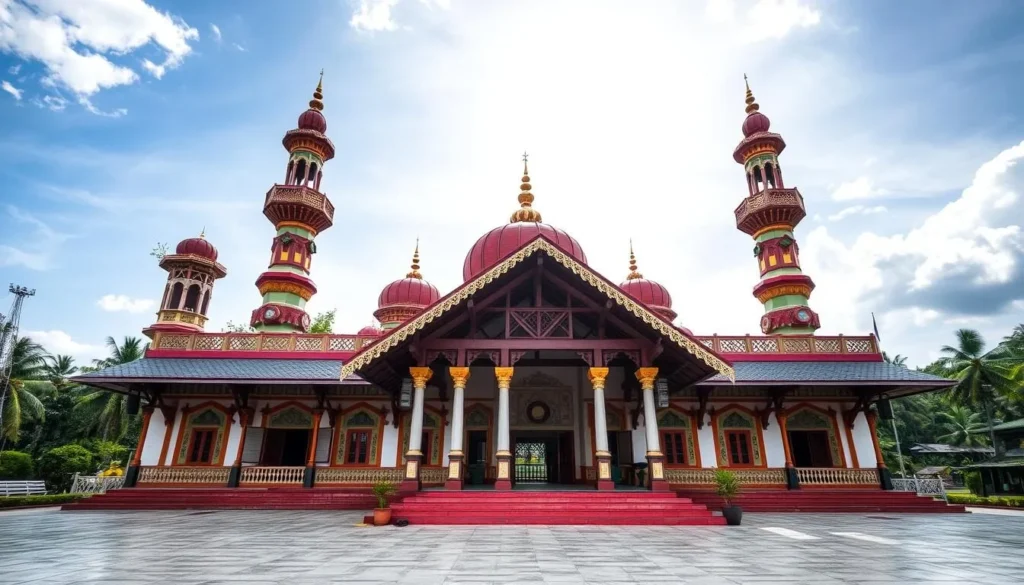 Generate an image of Thazhathangady Juma Masjid showcasing its traditional Kerala architecture.