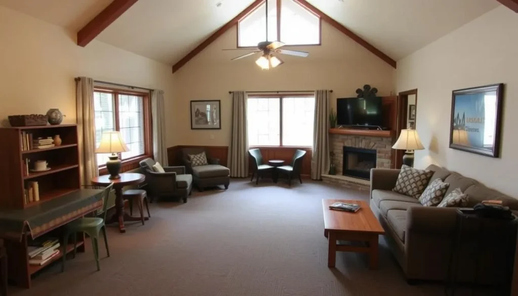 Generate an image of The Pines Lodge, highlighting its family-friendly atmosphere and amenities.
