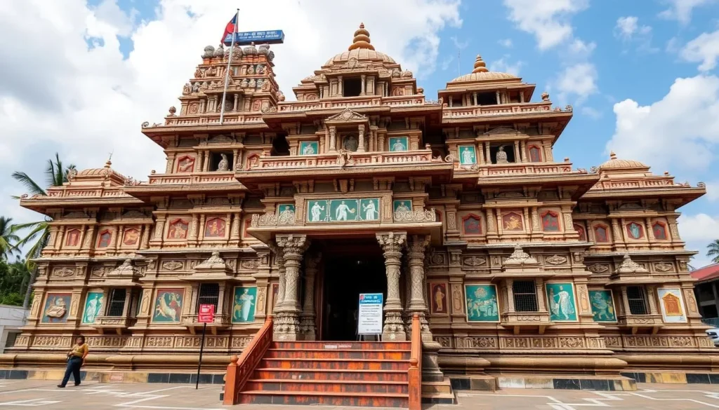 Generate an image of Thirunakkara Mahadeva Temple with its intricate Kerala style architecture and murals.