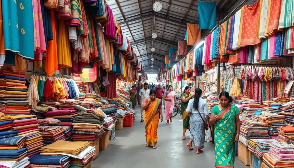Generate an image of Tiruppur's textile market