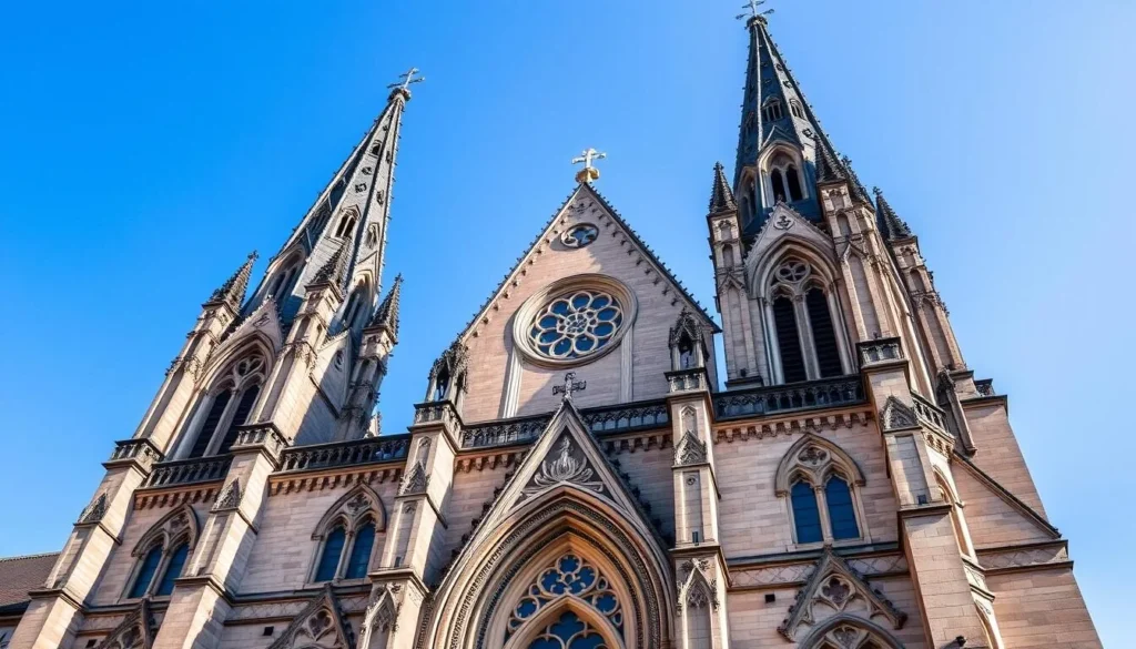 Generate an image of Uppsala Cathedral's facade