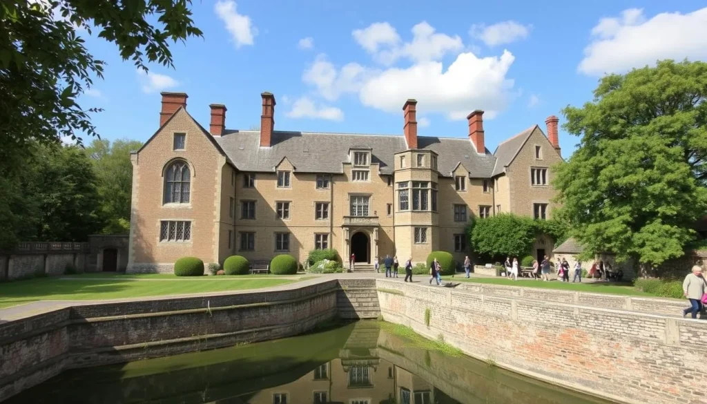 Generate an image of Valence House Museum, showcasing its medieval architecture and partially surrounding moat.