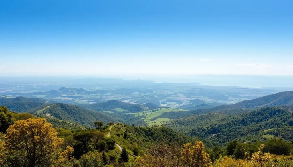 Generate an image of Valle Edén, a picturesque valley in Tacuarembo, Uruguay, with lush vegetation and panoramic views.
