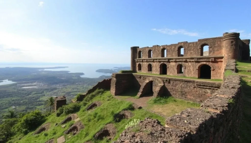 Generate an image of Vasai Fort with its well-preserved ruins and panoramic views of the surrounding landscapes and sea.