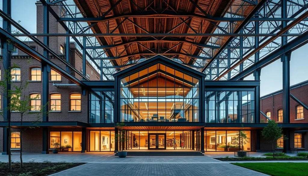 Generate an image of Visualiseringscenter C's modern building with a blend of old factory architecture and contemporary design.