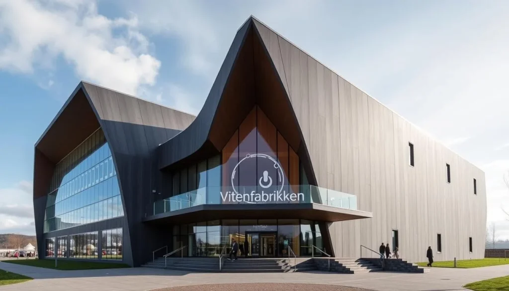 Generate an image of Vitenfabrikken, the Science Factory in Sandnes, Norway, showcasing its modern architecture and interactive exhibits.