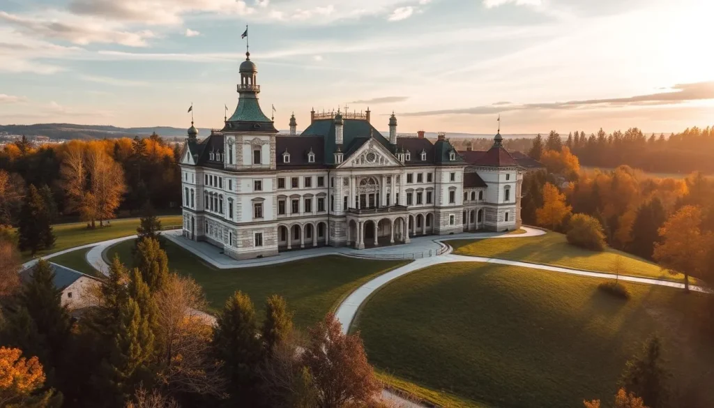 Generate an image of Vyskov Chateau with its Renaissance architecture and the surrounding landscape.