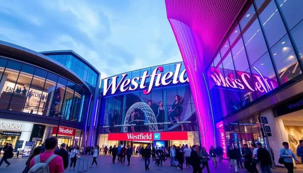 Generate an image of Westfield Stratford City, showcasing its modern architecture and bustling atmosphere.
