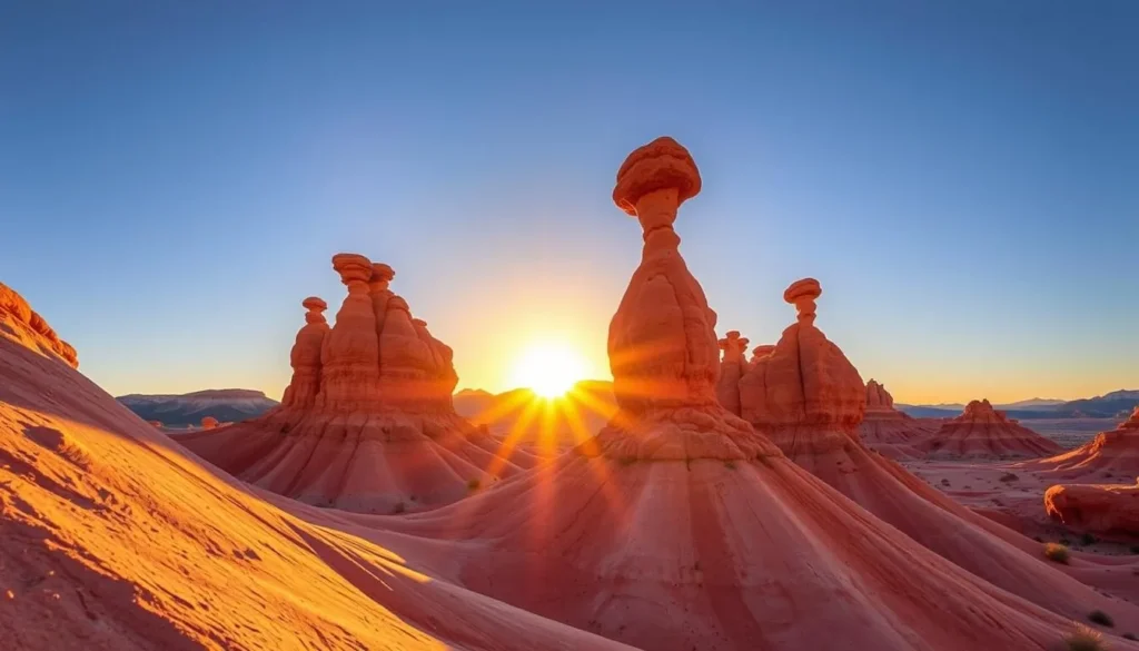 Generate an image of White Pocket at sunrise, showcasing its surreal rock formations.