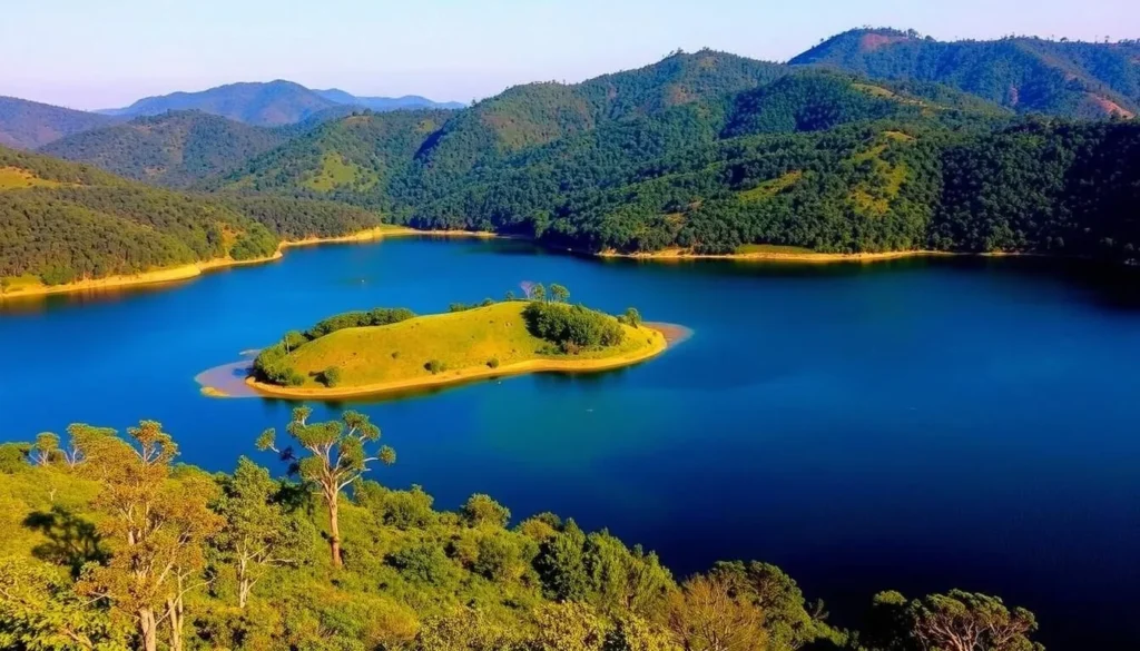 Generate an image of Yercaud hill station with its beautiful lake and surrounding hills.