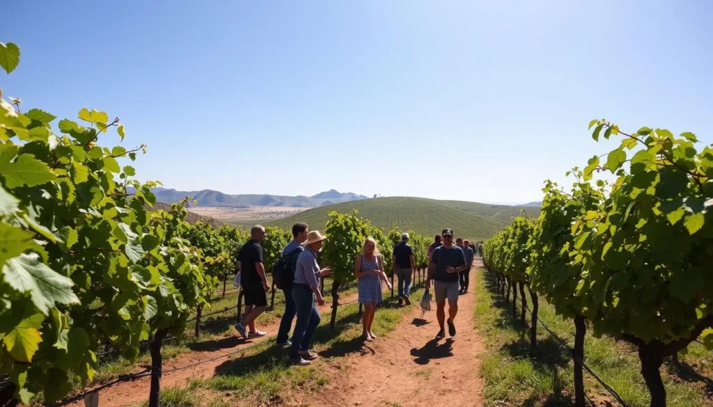 Generate an image of a Pisco vineyard tour near Huacachina