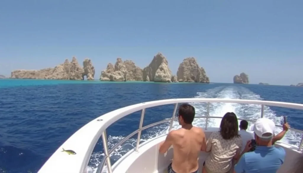 Generate an image of a boat tour approaching the Ballestas Islands.