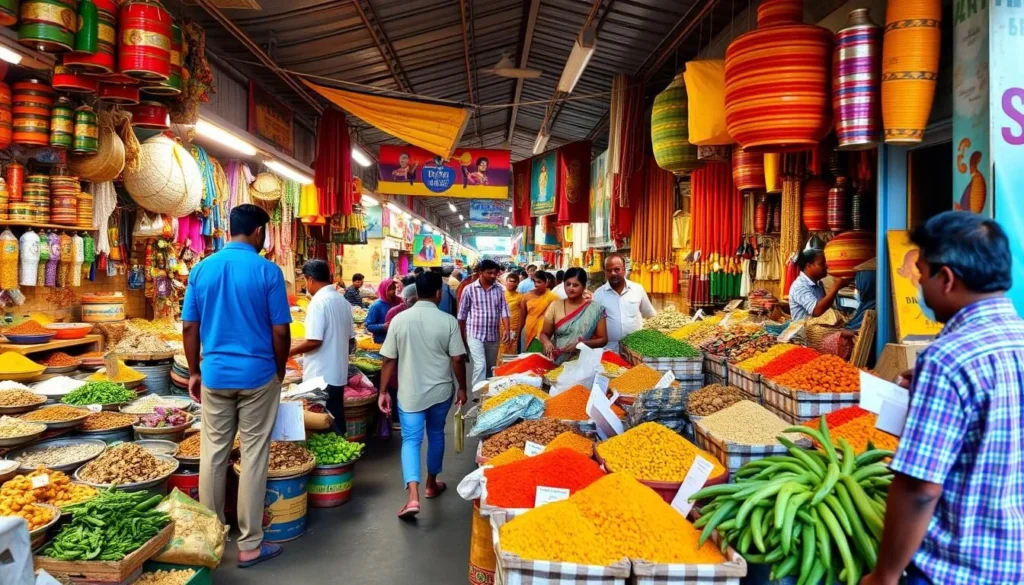 Generate an image of a bustling market in Guntur