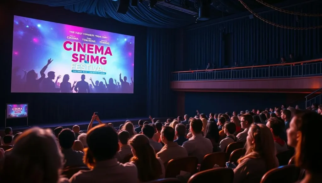 Generate an image of a cinema screen showing a film from the Cinema Spring Film Festival.