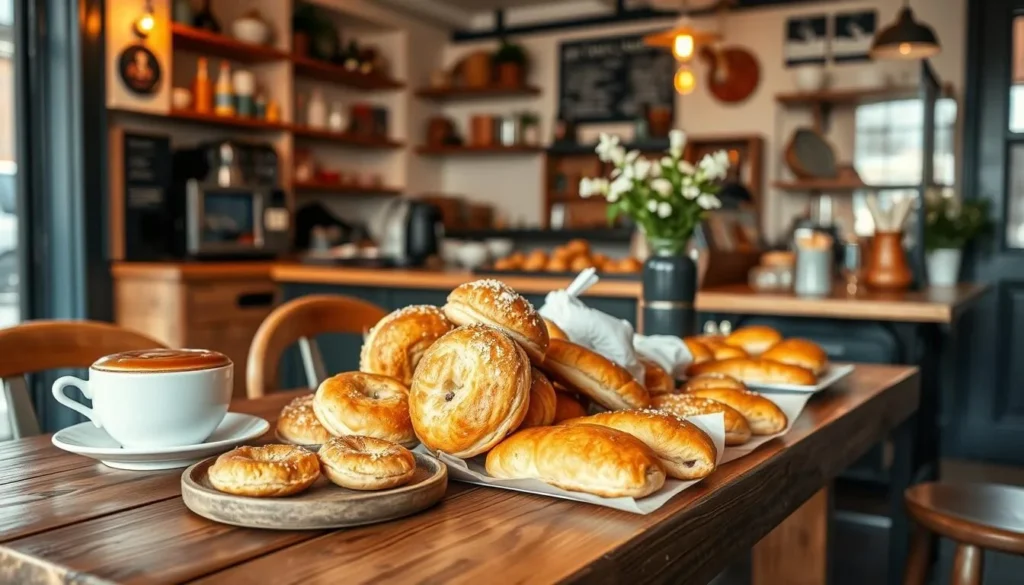 Generate an image of a cozy café in Malmö with traditional Swedish pastries
