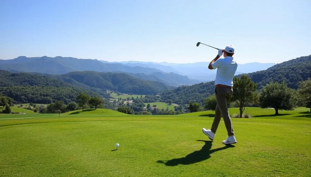 Generate an image of a golfer playing at the Beroun golf resort.